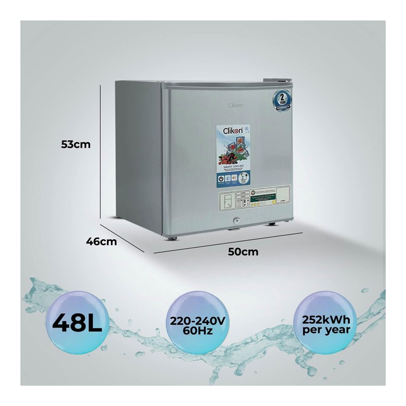 Clikon 48 Liter Mini Refrigerator, Adjustable Trays, Child Lock System, Compact Size Single Door Fridge, CK6002-35206