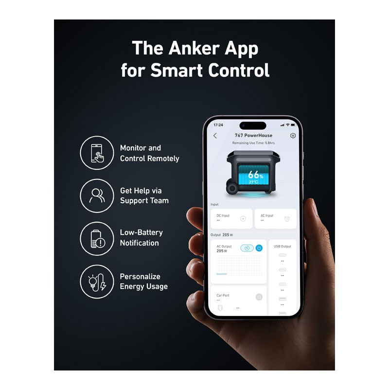 Anker Solix F2000, PowerHouse767, 2048Wh Battery Capacity, 12 Device Power Capacity, Mobile App Control, Overload Protection, Portable Power Station, A1780-28781