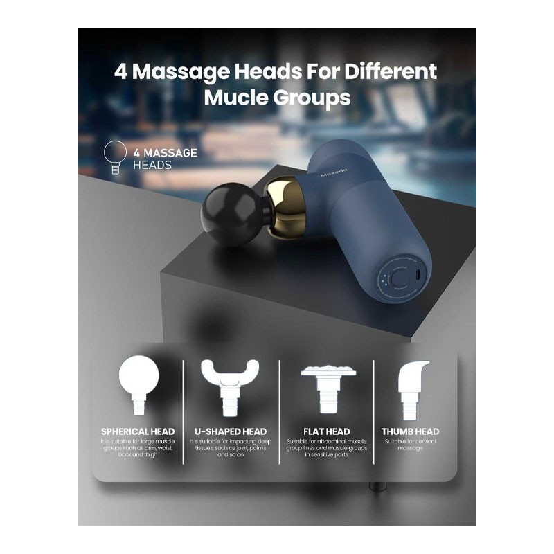 Moxedo, Deep Tissue Massager With 4 Interchangeable Massage Heads, Portable Multi Function Muscle Pro Massager, Navy Blue, MX-MSG012-BL-33185