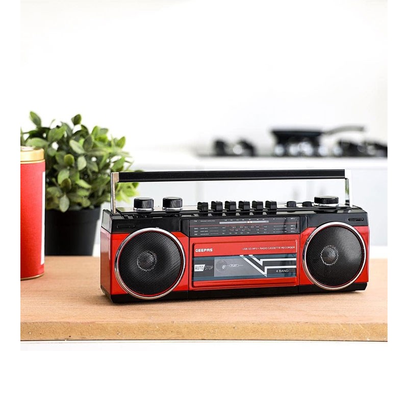 Geepas Radio Casset Recorder, USB, SD Slots, MP3 And BT, Built In Microphone With Recording, Auto Stop Function, Portable Speakers, GCR13011-33356