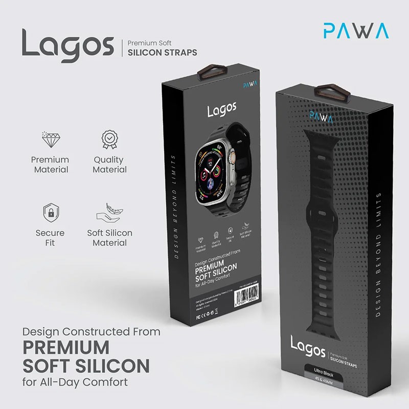 Pawa Lagos Water And Sweat Resistant Premium Soft Silicon Straps, Ultra Black-19204