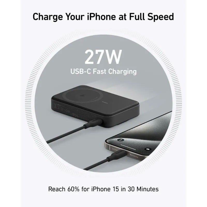 Anker MagGo, 15W MagSafe Wireless Charging, 10,000mAh Powerbank, Black, A1654H11-19881