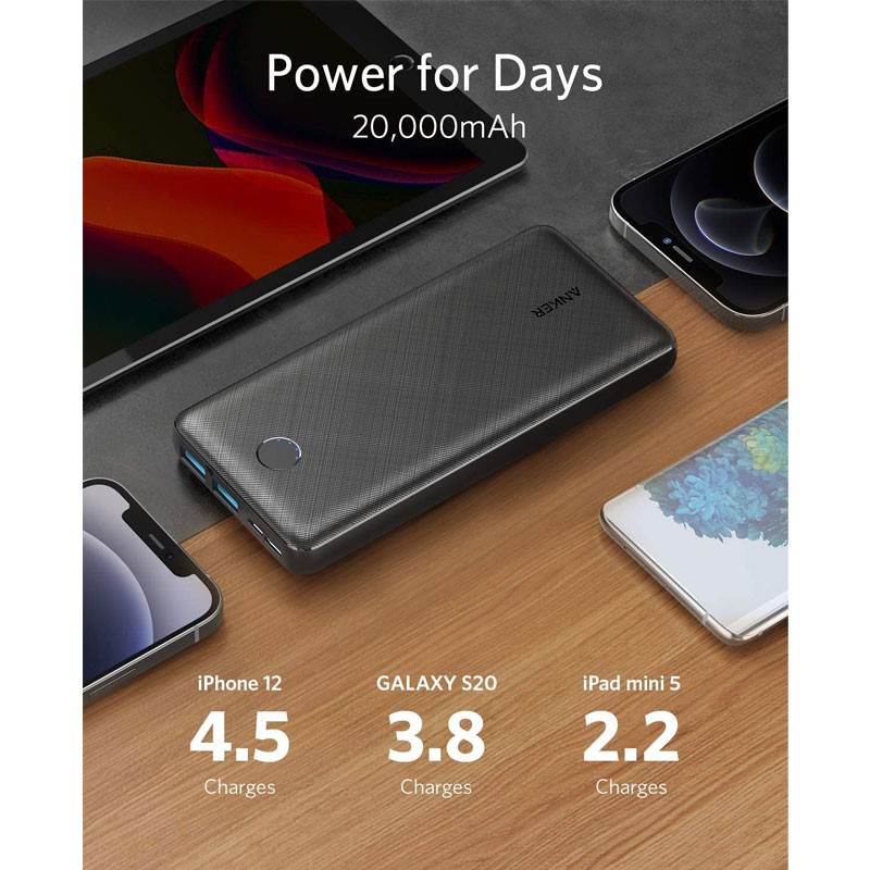 Anker 325, PowerCore 20K, 20000mAh Battery, PowerIQ Technology, Power Bank, Black, A1268H12-20840