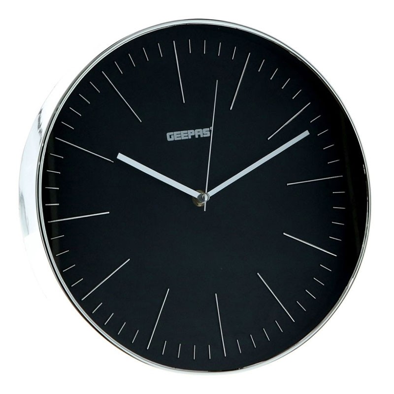 Geepas, Silent Non Ticking, Arabic Numeral Clock, Round Decorative Wall Clock, 3D Silver Dial Wall Clock, GWC26012-31161