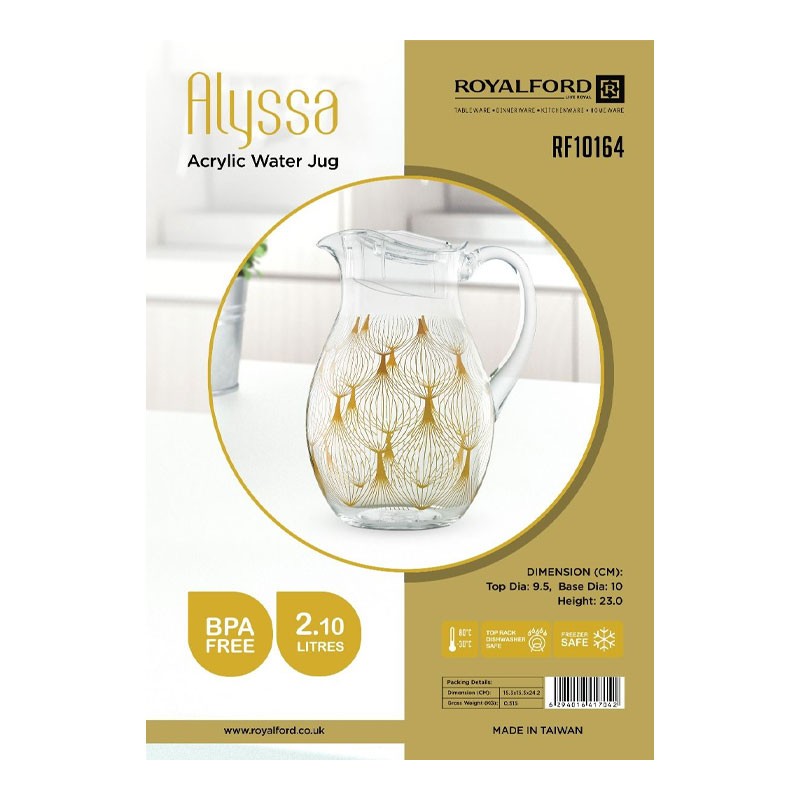 Royalford, Bpa Free, Freezer Safe, 2.1L Capacity, Alyssa Acrylic Water Jug, RF10164-31178