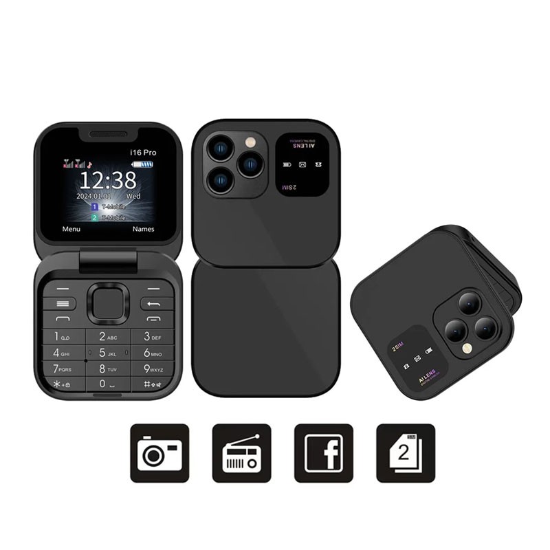 Servo i16 Pro, FM Radio, Cover Screen Disply, Duel Nano sim, 1.77 inch HD Screen, Foldable Mini Mobile Phone-11603