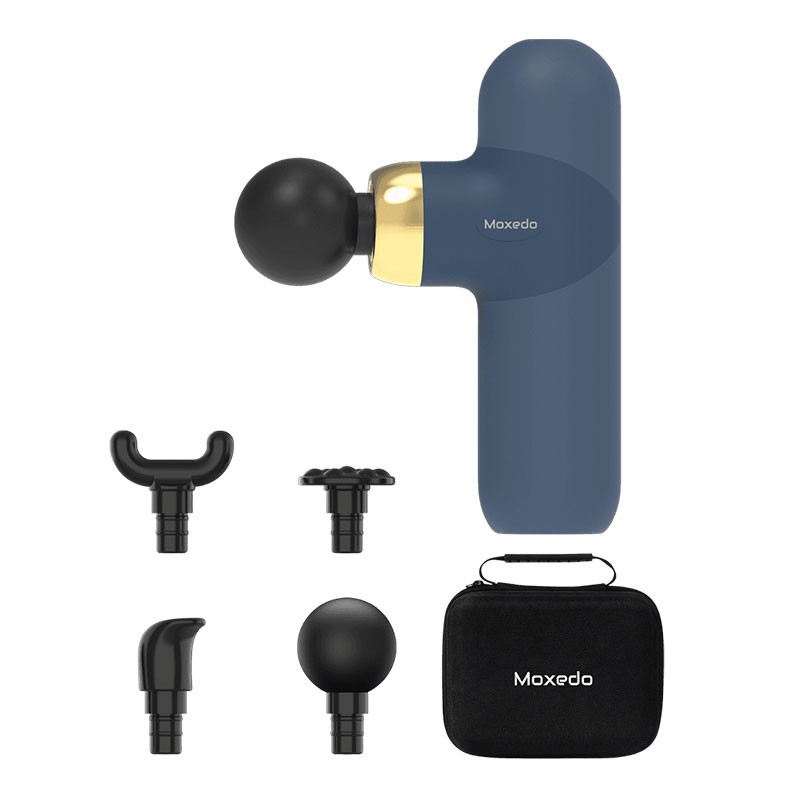 Moxedo, Deep Tissue Massager With 4 Interchangeable Massage Heads, Portable Multi Function Muscle Pro Massager, Navy Blue, MX-MSG012-BL-33184