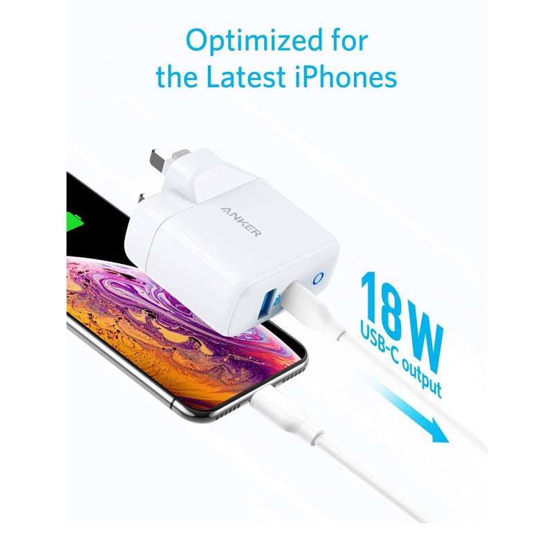 Anker PowerPort PD 2, Dual Port Fast Charging Adaptor, White, A2636K21 -31830