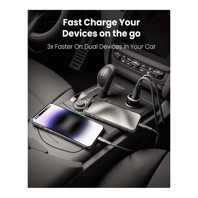 Moxedo, PPS Technology PD 3.0 With USB C, USB A And Lightning Ports Compatible With Android And Apple Devices, 51W Ultra Fast Car Charger, MX-CC028-32353