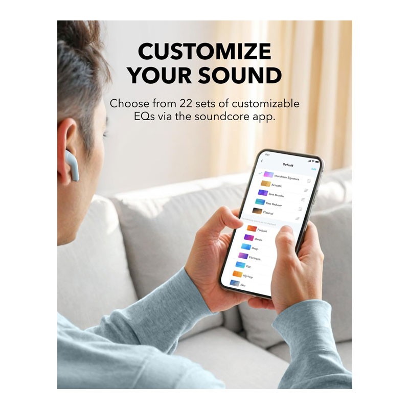Anker Soundcore K20i, 36H Playtime, Fast Charge, Clear Sound, Comfortable Fit, ENC 2 Mic Clear Calls, Custom EQ, IPX5, App Control, Wireless Bluetooth In Ear Earbuds, Blue, A3994H31-29070
