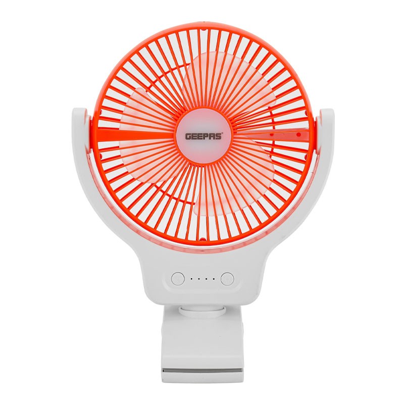 Geepas, 9 Hours Working Time, AC,DC Function, 1500mAh Lithium Battery, Two Level LED, Charging Indicator, Up And Down Tilting, Full Charged Indicator, Working Indicator, 8 Inch Multi Angle LED Clip Fan, GF21121-29622