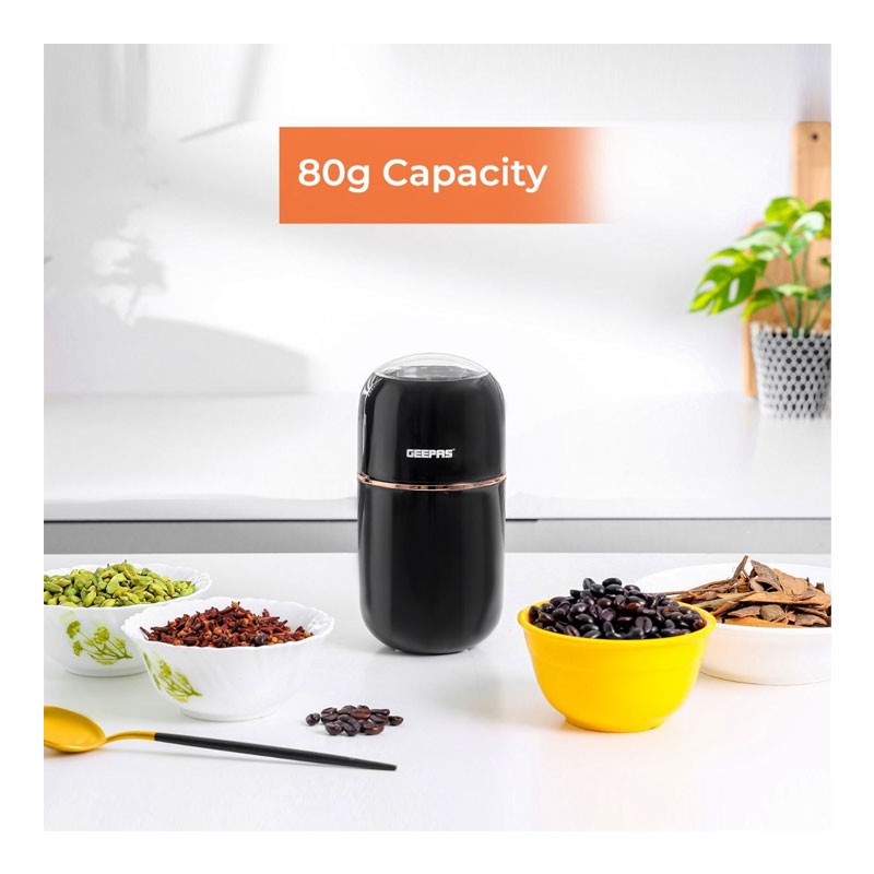 Geepas, 80g Capacity, 200W Powerful Motor, Durable Stainless Steel Jar And Blade, ABS Housing, Ergonomic Grip, Coffee Grinder, GCG41023-29461