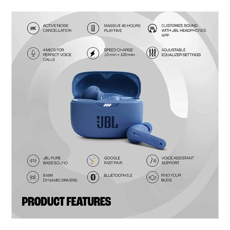 JBL Tune 230NC TWS, Active Noise Cancellation Earbuds With Mic, 40 Hrs Playtime With Speed Charge, Adjustable EQ APP, 4Mics For Perfect Calls, Google Fast Pair, Wireless Bluetooth Earbuds, HSW230-31663
