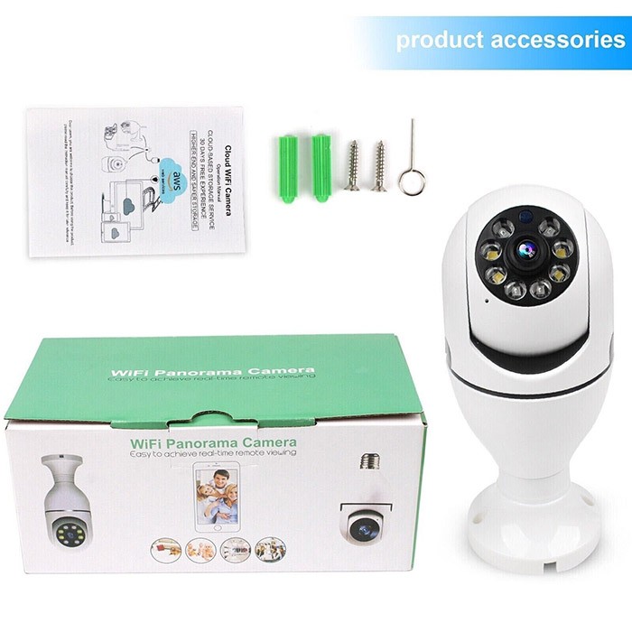 360 Panoramic wifi camera, Bulb Surveillance Camera Night Vision Human Tracking two way audio Security action camera-52