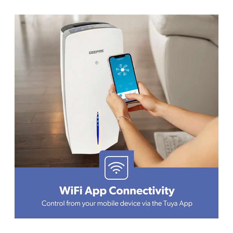 Geepas, 3 Stage HEPA Air Cleaner For Dust Odours Allergen And Pollen, 8 Hour Timer With Remote Control And Wifi, Portable Digital 2 In 1 Air Purifier And Humidifier, GAP63073UK-28766