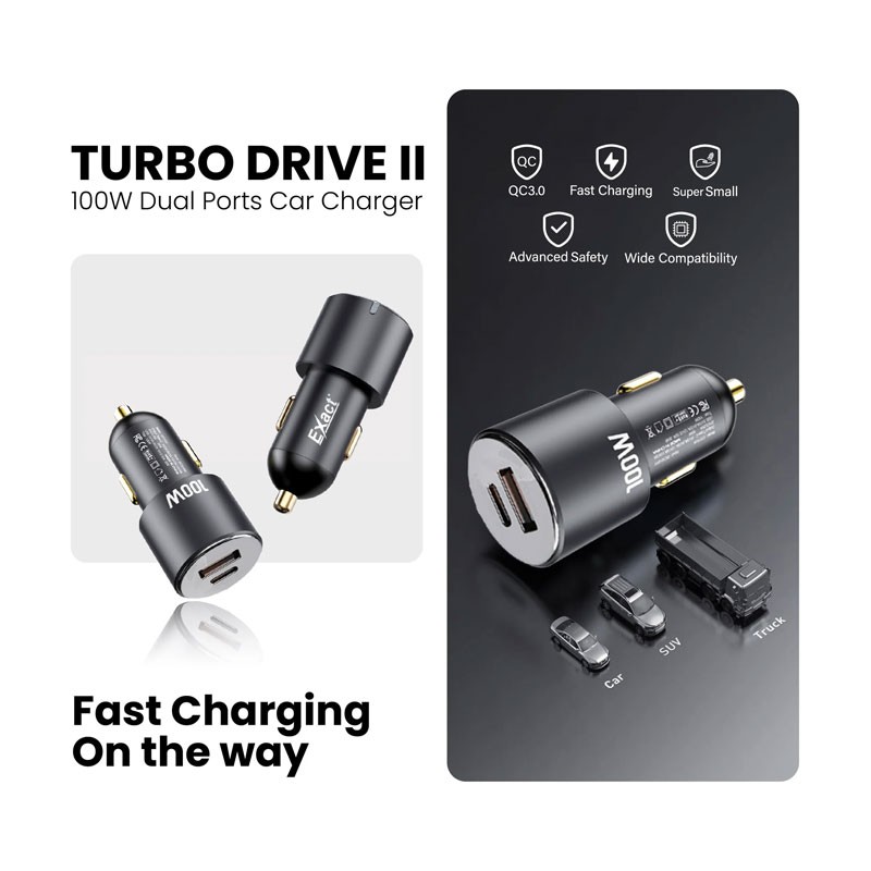 Exact 100W Car Fast Charger Adaptor, EX1104-31282