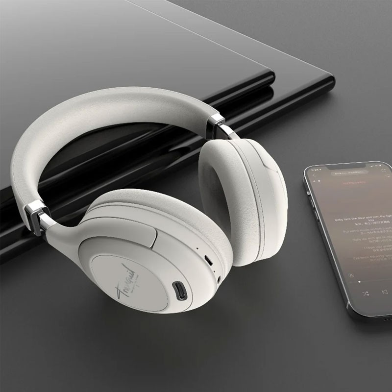 Pawa Tranquil, Dual Mode, Type C Charging, Deep Bass, Foldable Design, Microphone, ANC, Over Ear Bluetooth Wireless Headphone, White-19149