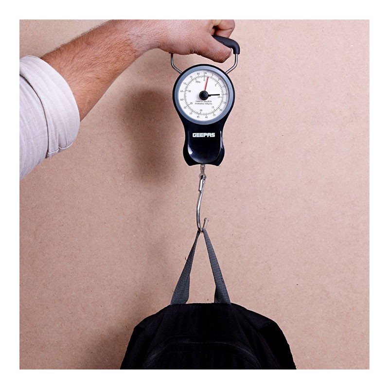 Geepas, Hanging Scale Luggage Fishing Balance Pocket Crane 38 kg, Portable Mechanical Luggage Scales With Double Pointer And 1M Tape, GLS46510-33583