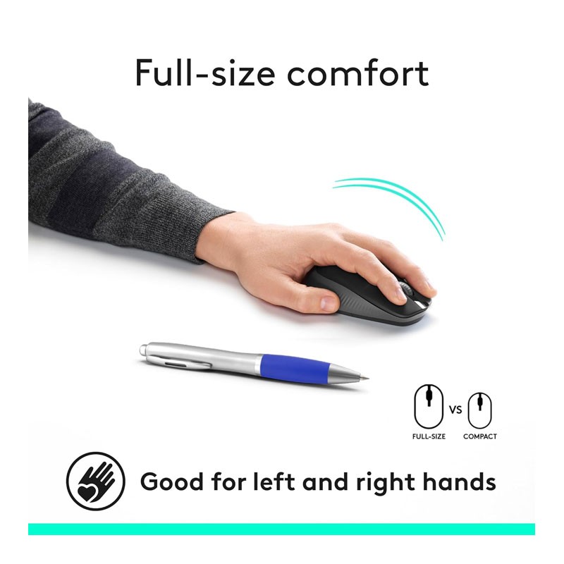 Logitech M187, 2.4 GHz Wireless Connection, 1000 Dpi, Full Size Ambidextrous Curve Design, Wireless Mouse, Black-30134