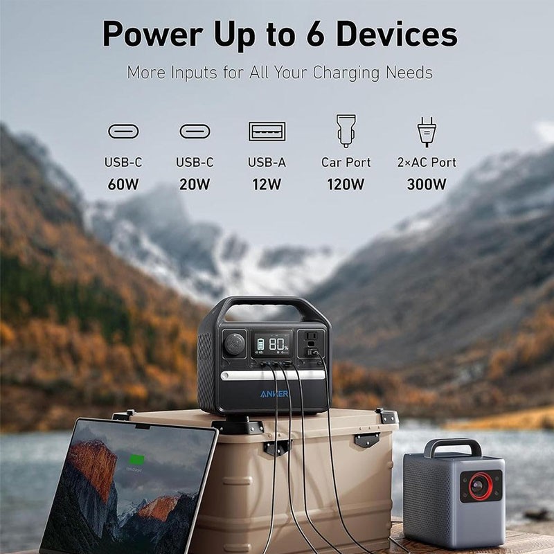 Anker Solix 522, 320Wh Capacity, 300W, Charge Multiple Devices At Once, Smart Display, Car Charger Output, Built In Warm Tone LED Light, Portable Power Station-24806