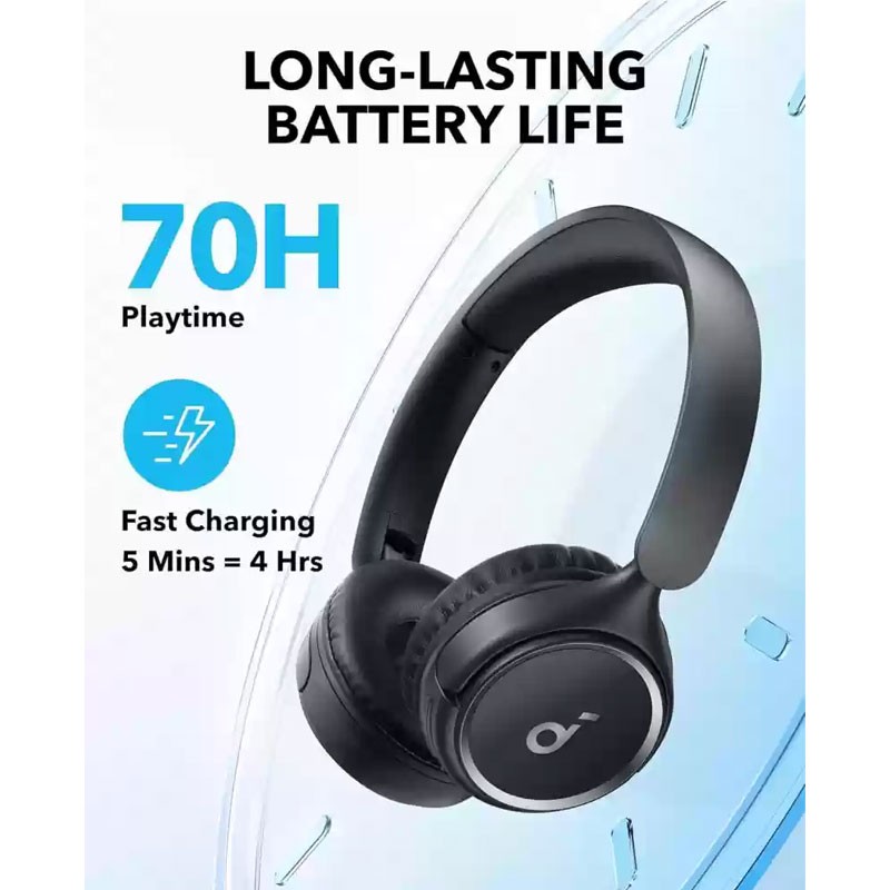 Anker Soundcore H30i, 40mm Pure Bass Drivers, 70 Hrs Battery, Foldable Design, App Connectivity, Dual connection, Wireless Bluetooth OnEar Headphone, Black, A3012H11-20722