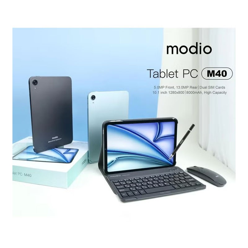 Modio M40, 10.1 Inch Real Incell Screen Display, 8GB RAM, 512GB Storage, 13MP Camera, 8000mAh Battery, Dual SIM, Keyboard, Mouse Pad, Leather Case, Android Tablet -34818