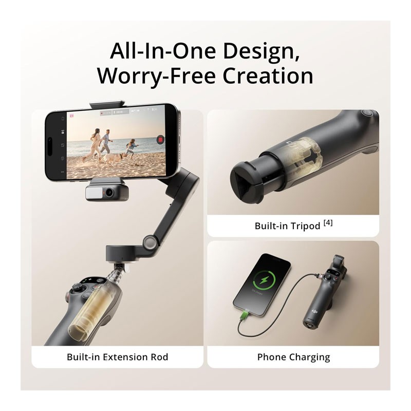Dji Osmo Mobile 7P, Native Tracking, Lighting, 3 Axis Phone Gimbal, One Tap Edit, Built In Extension Rod And Tripod, Phone Charging, Vlogging Stabilizer YouTube Video, Gimbal Stabilizer For Smartphones-34152