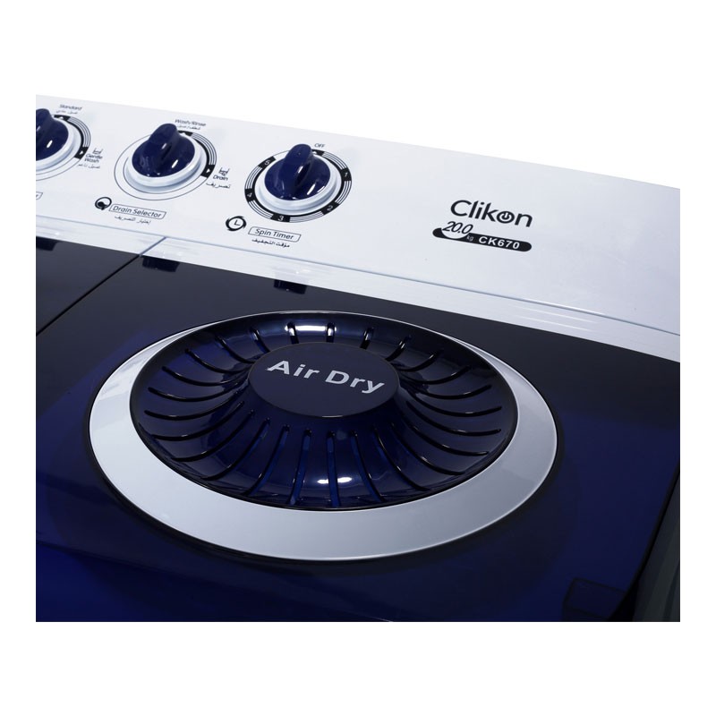 Clikon, Washer Timer, 3 Modes, Air Drying Function, Semi Automatic Operation, 20KG Twin Tub Top Loading Washing Machine, CK670-35203