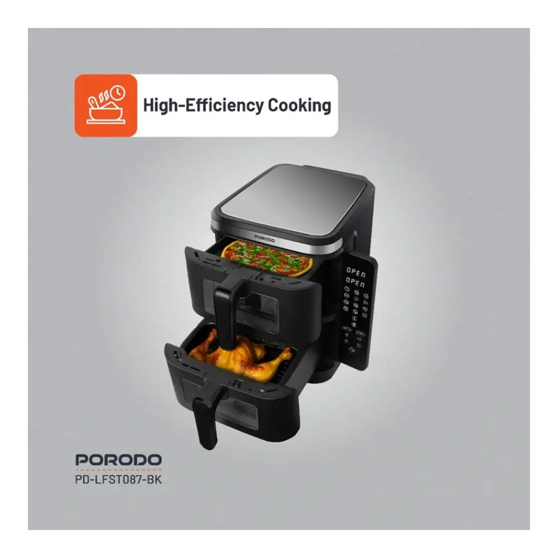 Porodo Lifestyle, 11L Capacity, Timer, Info Display And Touch Panel, Double Stack Air Fryer With 12 Presets, Black, PD-LFST087-BK-32719