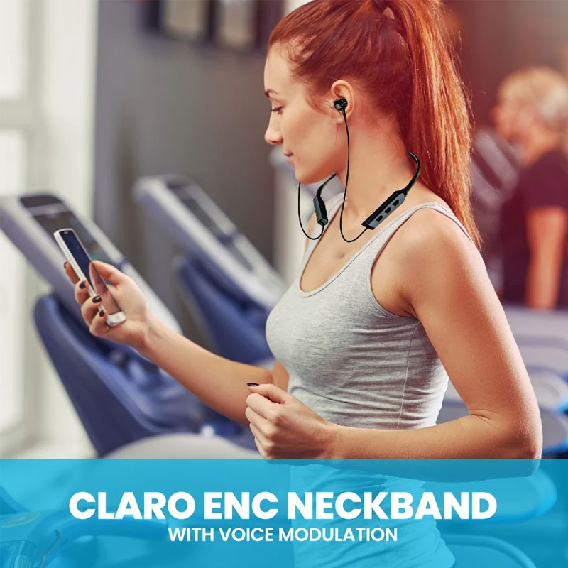 Pawa Claro ENC Bluetooth Wireless Neckband With Voice Modulation, Crystal Sound Clarity, Black-19159