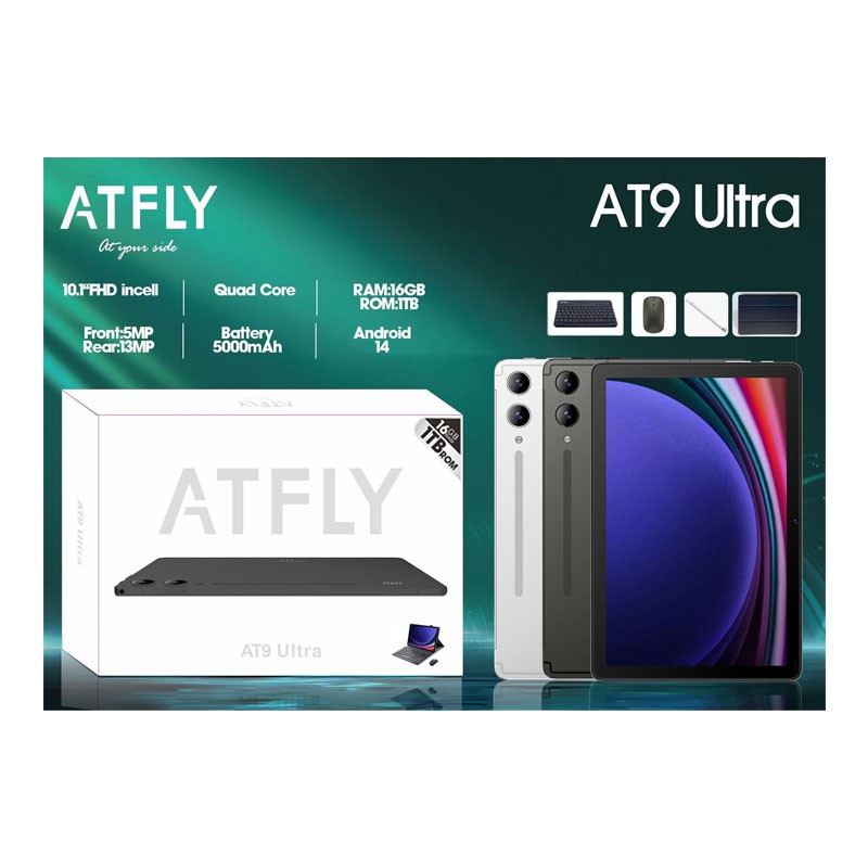 Atfly AT9 Ultra, 16GB RAM, 1TB Storage, 5000mAh Battery, 10.1 FHD Incell Display, 13MP And 5MP Camera, Keyboard, Mouse, Tablet Cover, Android Tablet With Free Gifts-30397