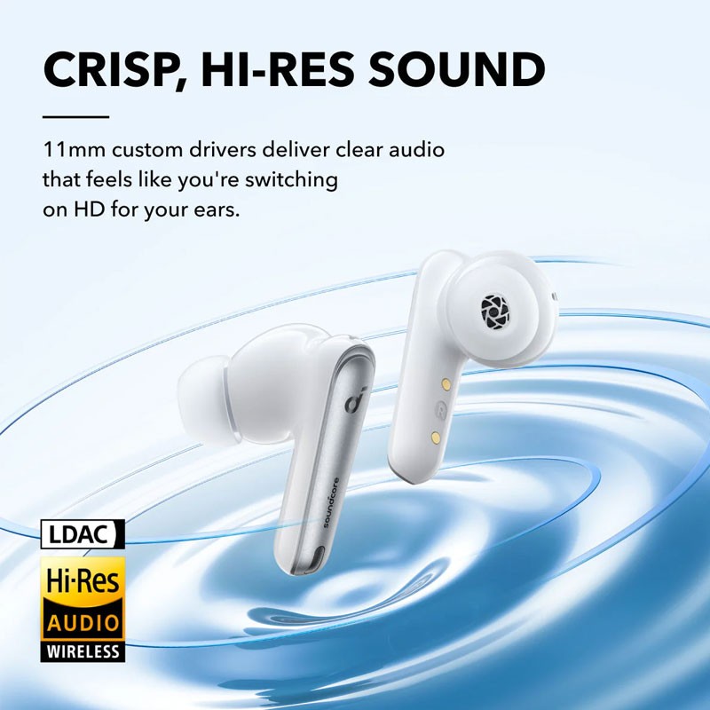 Anker Soundcore Liberty 4 NC, Noise Reduction, 49dB Adaptive Noise Cancelling, Hi Resolution Sound, LDAC Support, 50H Battery, Wireless Charging, Fast Charge, Wireless Earbuds, White, A3947H21-21588