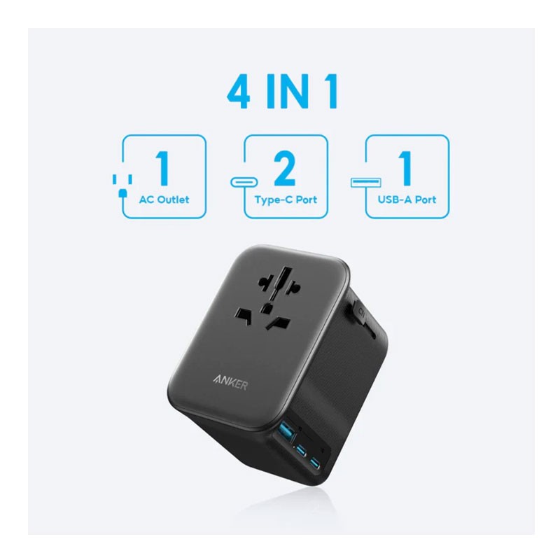 Anker 65W Multi Port Travel Charger With 2 USB Ports And 2 Type C Ports, Black, A9213-32410