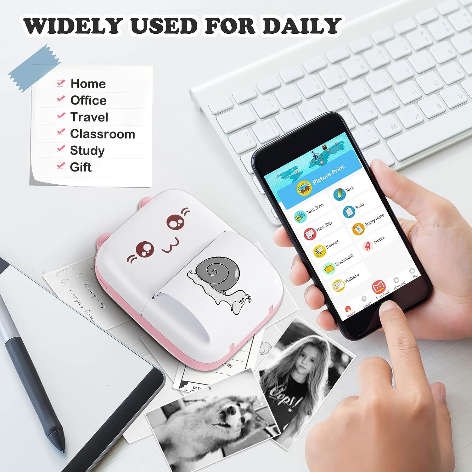 Mini Pocket Printer, Gift, Portable Thermal Printer for Pictures, Retro Style Photos, Receipts, Notes, Lists, Label, Memo, QR Codes, Bluetooth Wireless Smart Printer with Android or iOS APP-146