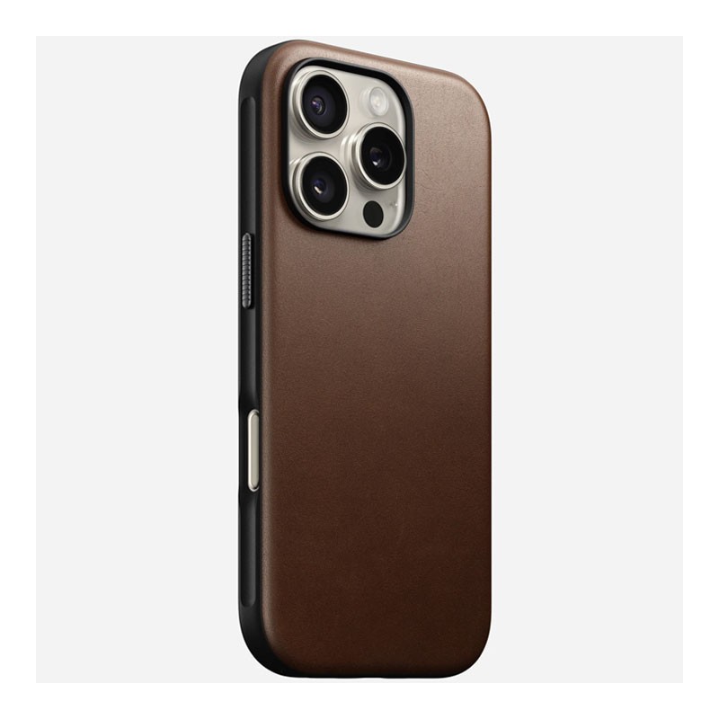 Nomad Modern Leather Case, 8ft Drop Protection, MagSafe And Wireless Charging Compatible, Protective Phone Leather Case For iPhone 16 Pro Max, Brown-34295