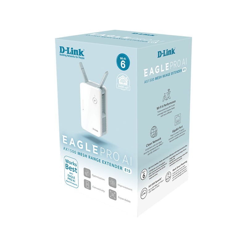 D Link AX1500, 2 External Antennas, WiFi Booster, Wireless Repeater with Gigabit Port, Mesh Range Extender E15-28078