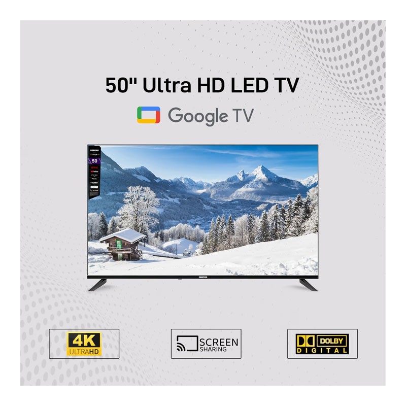 Geepas, Dolby Audio, Ultra HD LED TV, Built In Chromecast, Remote Control, HDMI And USB Ports, Licensed Contents And Pre Installed Apps, WiFi And Screen Sharing, 50m Inch Google TV, GLED5006SGXHD-33563