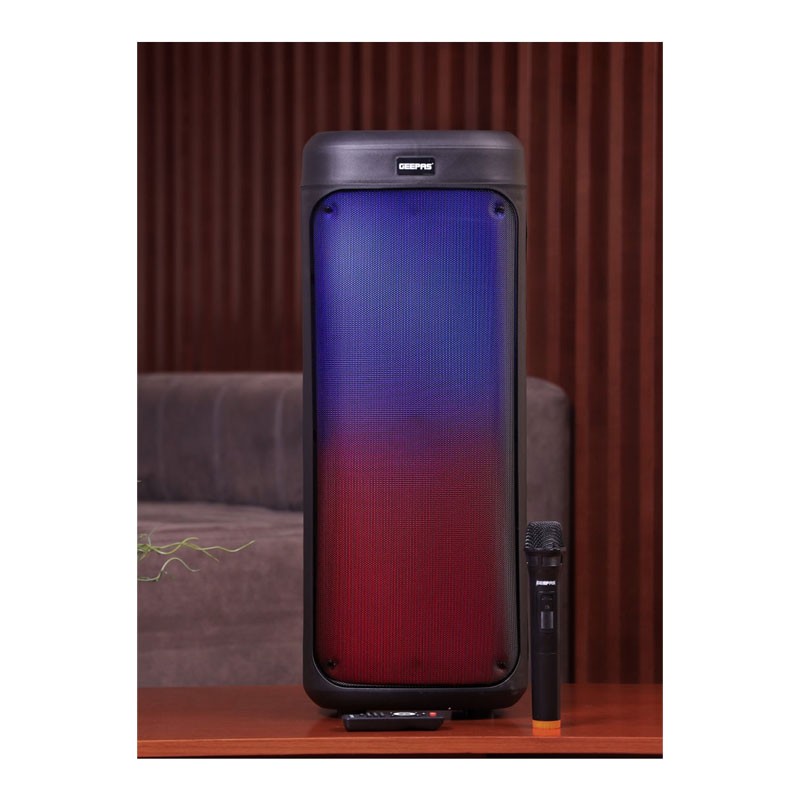 Geepas, RGB Light, USB Input, TF, TWS, FM Radio, VHF Microphone, Bluetooth, 30000W PMPO Speakers Unit, Rechargeable Portable Speaker With Remote Control, GMS11194-33781