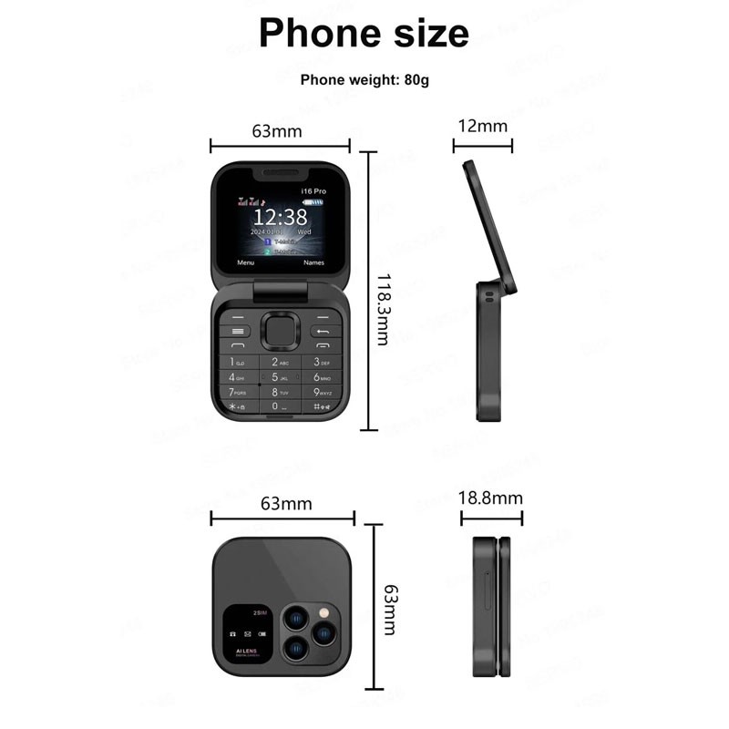 Servo i16 Pro, FM Radio, Cover Screen Disply, Duel Nano sim, 1.77 inch HD Screen, Foldable Mini Mobile Phone-11599