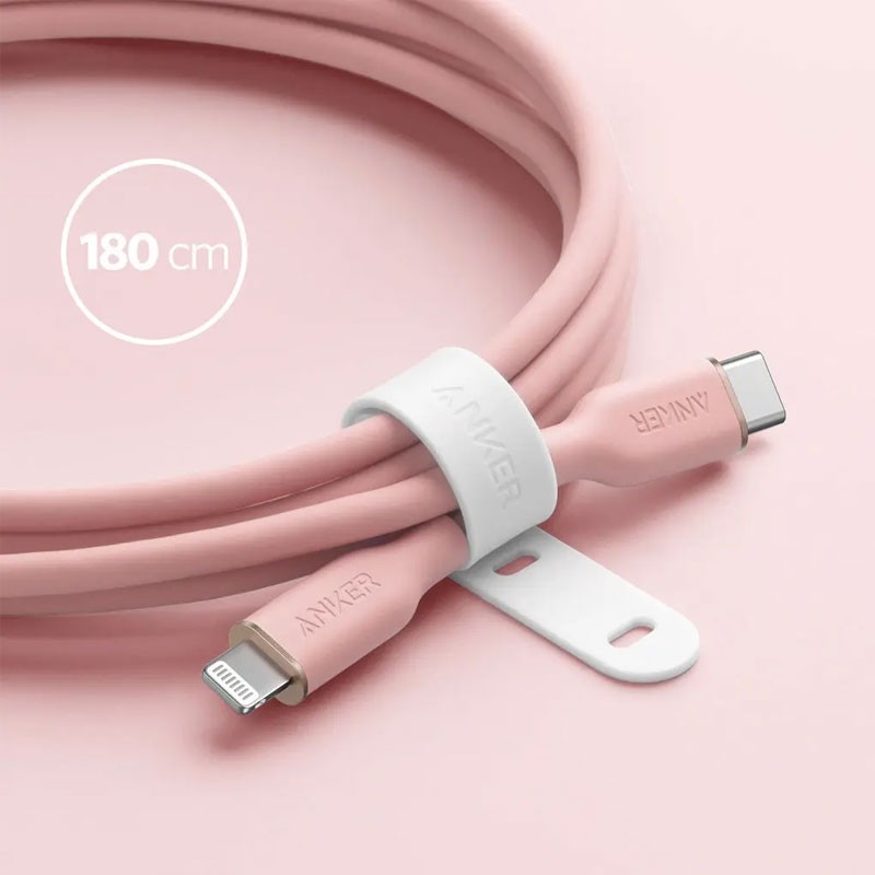 Anker Powerline 3 Flow, MFi Certified 6ft Type C to Lightning Cable, Pink, A8663H51-20893