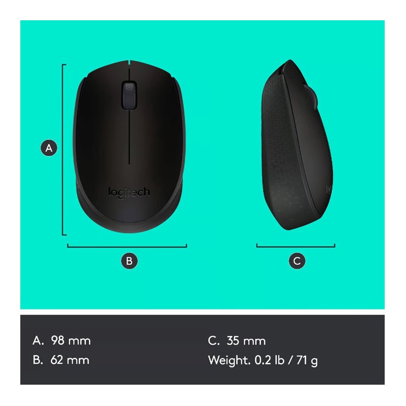 Logitech M171, 2.4 GHz Wireless Connection, 1000 Dpi, Wireless Mouse, Black-30120