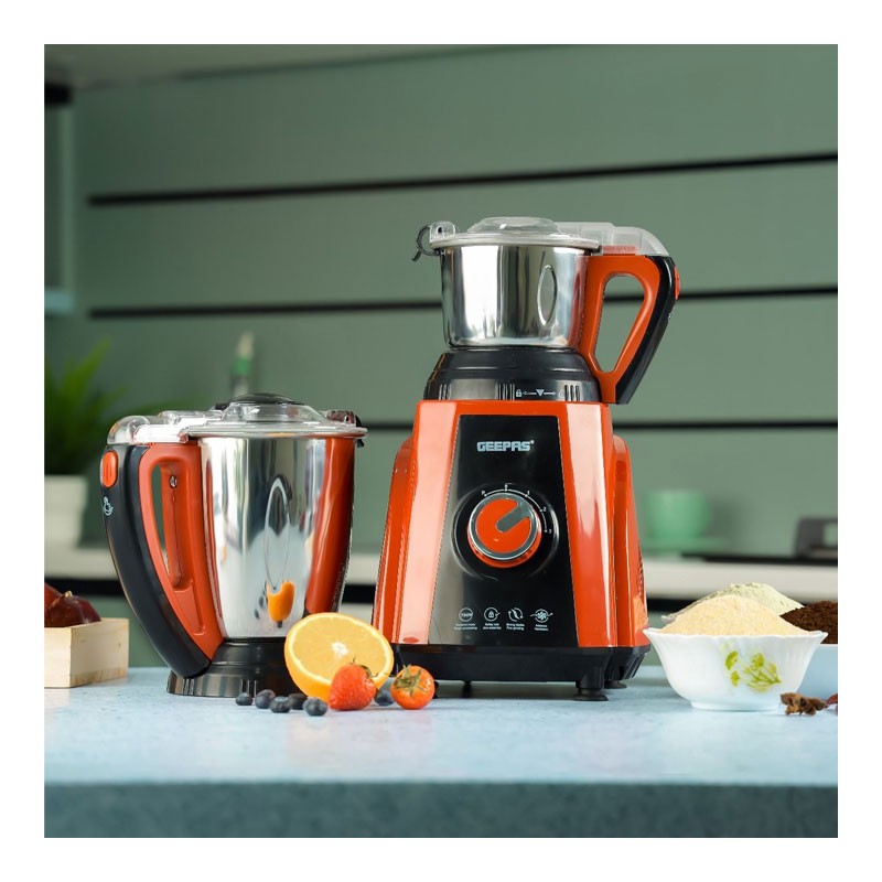 Geepas, 750W, 3 Speed Setting, 1.5L Blending Jar And Grinder Jar, Wet And Dry Grinder, Pulse Function, 0.5L Chutney Jar, 3 In 1 Mixer Grinder, GSB44040-31018