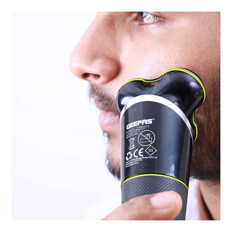 Geepas, Floating Blade, Men Electric Razor Beard Trimmer, Grooming Kit Rotary Cordless Body With Stand, Nose Hair Trimmer, Waterproof, 5 In 1 Grooming Kit, GTR56025UK -34053