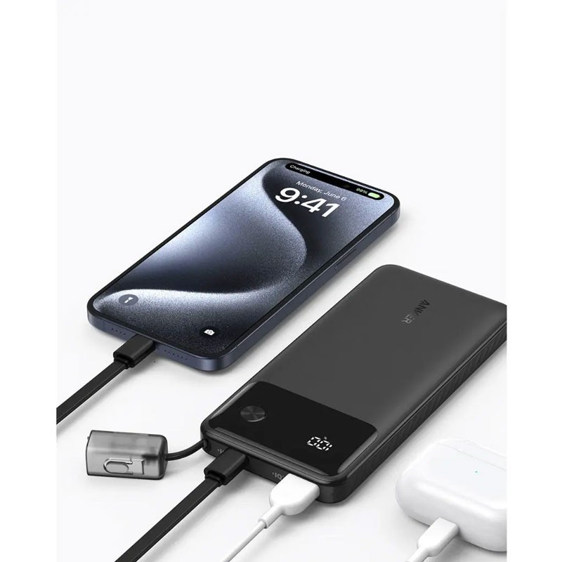 Anker Powercore 10000mAh 22.5W Portable Power Bank With USB C Lanyard Cable, Black, A1388H11-21619