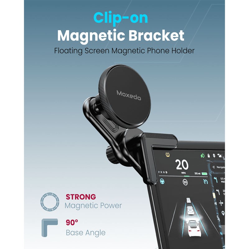 Moxedo Clip On Magnetic Bracket Floating Screen Magnetic Phone Holder 90 Degree Base Angle With Adhesive Metal Plates, ‎MX-CM056-28554