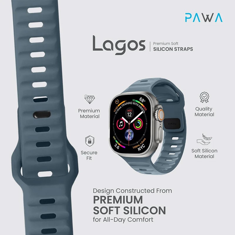 Pawa Lagos Water And Sweat Resistant Premium Soft Silicon Straps, Marine Blue-19207