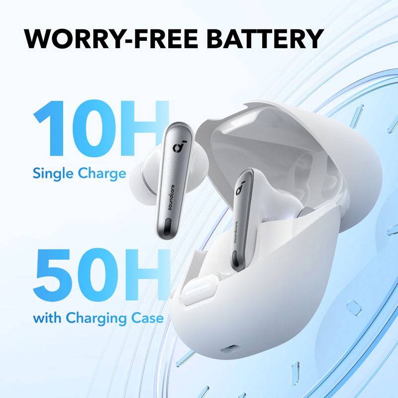 Anker Soundcore Liberty 4 NC, Noise Reduction, 49dB Adaptive Noise Cancelling, Hi Resolution Sound, LDAC Support, 50H Battery, Wireless Charging, Fast Charge, Wireless Earbuds, White, A3947H21-21590