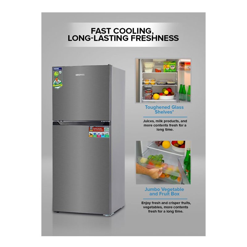 Geepas, Multi Airflow With Faster And Deep Cooling, 250L Gross Capacity Double Door No Frost Refrigerator, GRF2522SXN-28969