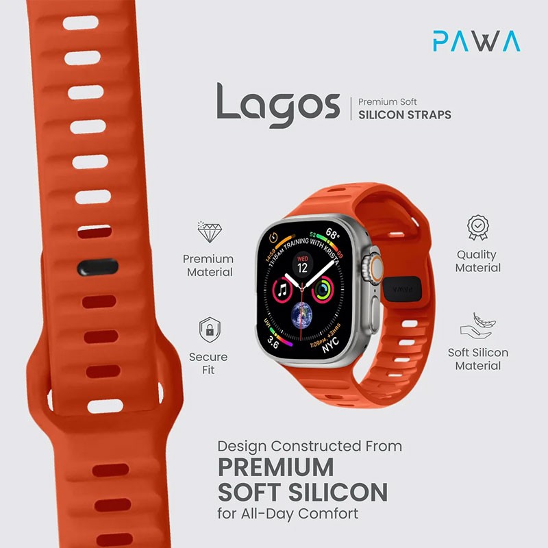 Pawa Lagos Water And Sweat Resistant Premium Soft Silicon Straps, Ultra Orange-19201