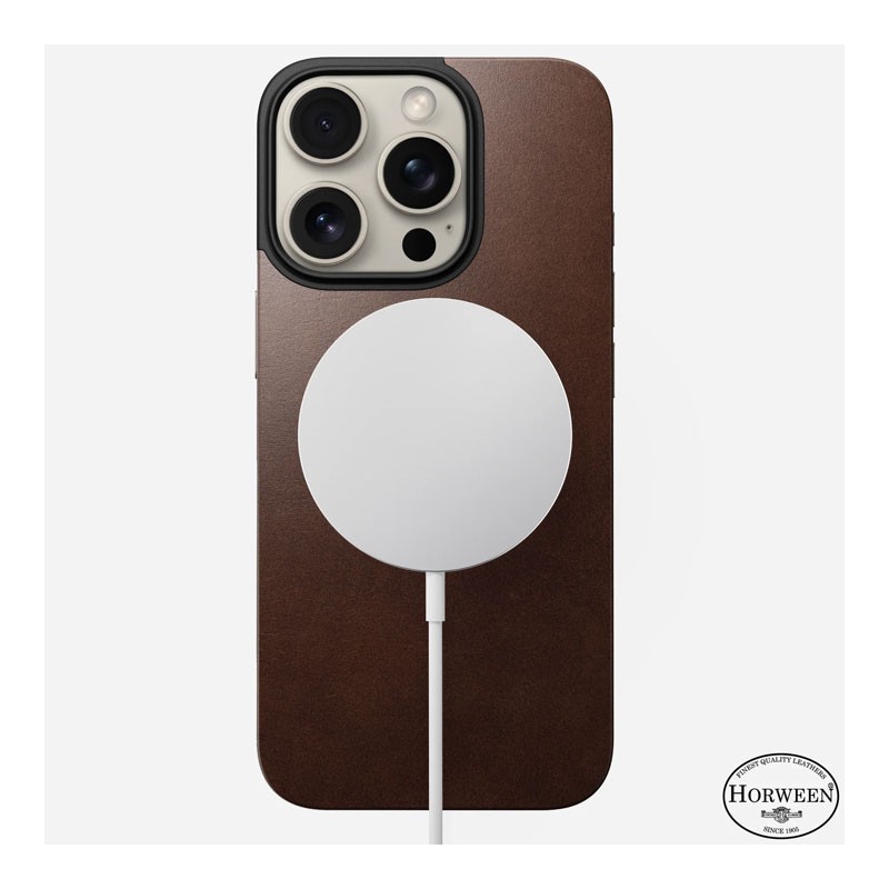 Nomad, Magnetic Leather Back, MagSafe And Wireless Charging Compatible, Horween leather, Ultra Thin Protection Phone Case For iPhone 16 Pro Max, Rustic Brown-34282